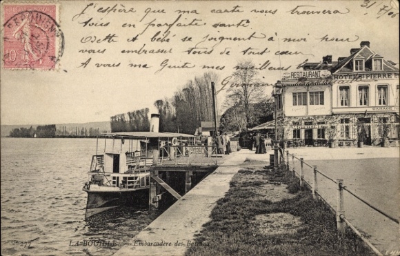 Postcard La Bouille Seine Maritime, boat dock, hotel