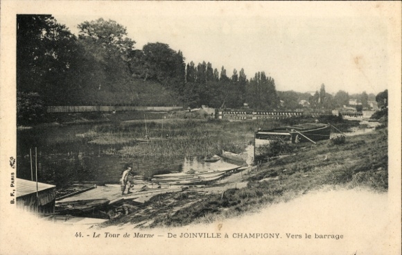 Ak Champigny sur Marne Val de Marne, Le Tour de Marne, Joinville, Barrage, Wasserweg, Boote