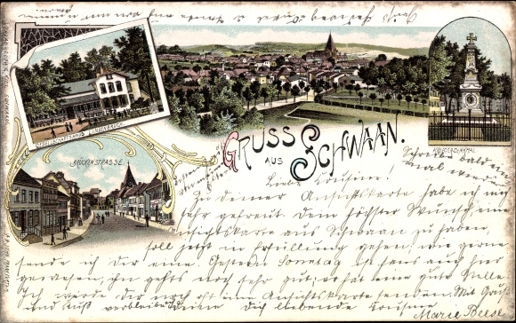lito Schwaan, Gesellschaftshaus Lindenbruch, Brückenstraße, pomnik wojenny