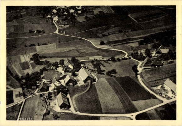 Postcard Hörlis Kirchhaslach in Swabia, aerial photograph