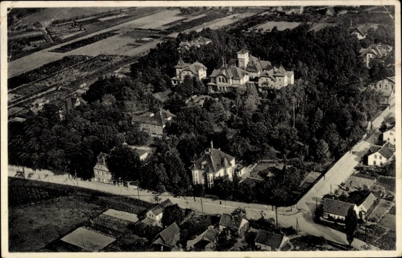 Postcard Coswig in Saxony, Lindenhof Sanatorium, aerial photograph