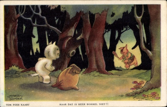 Künstler Ak Toonder, Marten, vermenschlichte Tiere, Katze, Schwein, Humor