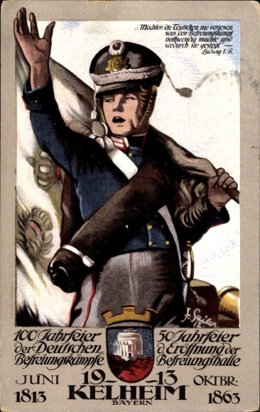 Postal stationery Postcard Sailer, Kelheim an der Donau, anniversary of liberation struggles, opening of the Liberation Hall
