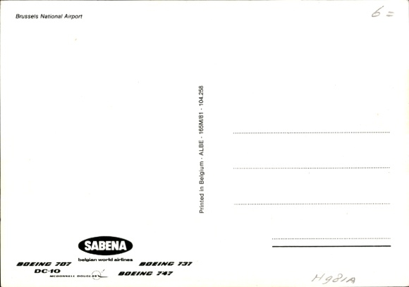 Postcard Bruxelles Brussels, Airport, Sabena, passenger aircraft, Boeing 707, 737, 747, DC 10