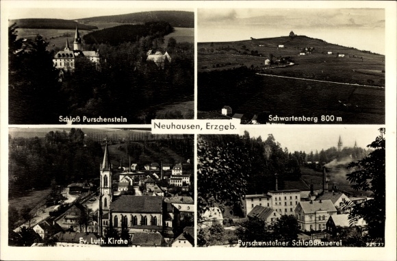 KP Neuhausen im Erzgebirge, zamek Purschenstein, kościół, browar, Schwartenberg