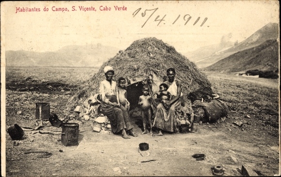 Ak Sao Vicente Kap Verde, Cubata de indigenas, Einheimische, Kinder