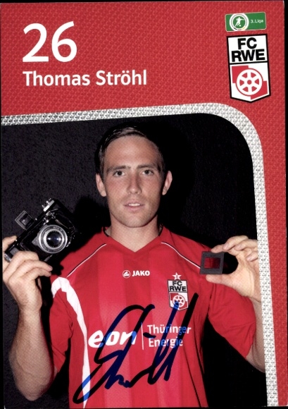 Karta autografu piłkarza Thomasa Ströhl, FC Rot-Weiß Erfurt, autograf, aparat fotograficzny