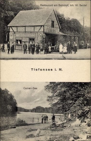 Postcard Tiefensee Werneuchen in the Mark, restaurant at the train station, Camensee