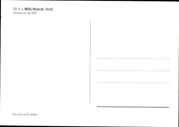 Postcard Willy Brandt, fourth Chancellor of the Federal Republic of Germany from 1969 to 1974, portrait, autograph