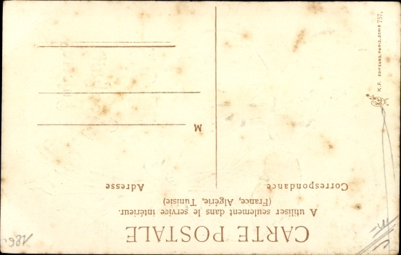 Postcard Happy New Year, clover leaf with bow and violet, 1905