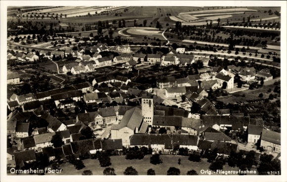 Ak Ormesheim Mandelbachtal im Saarland, Fliegeraufnahme