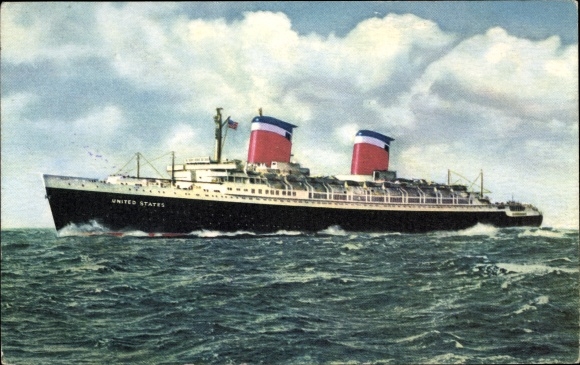 Postcard Steamer SS United States, steamship, United States Lines, USL