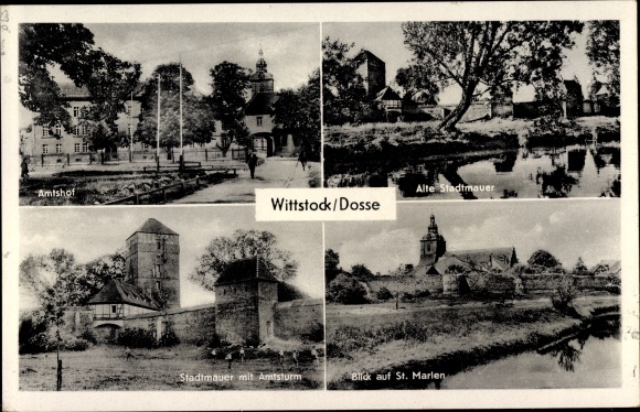 Postcard Wittstock Dosse in Ostprignitz, Amtshof, old city wall, Amtsturm, St. Marien