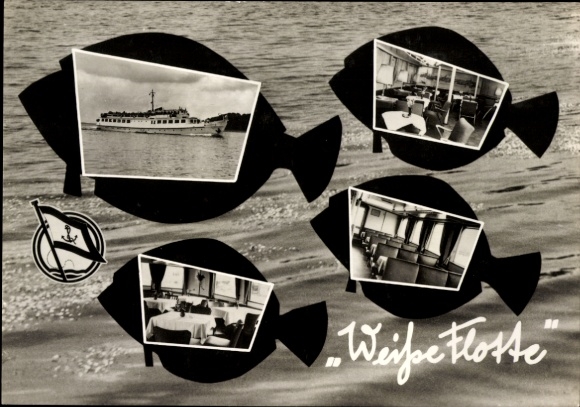 Ansichtkaart White Fleet Stralsund, salonstoomboot, interieur