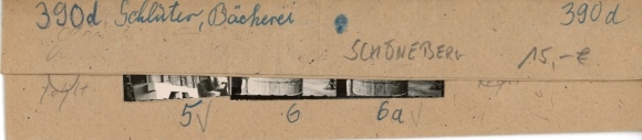 Kontaktabzug Fotos Berlin Schöneberg, Bäckerei Schlüter, 3 Fotos ca. 4x2 cm