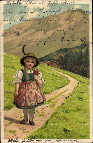 Artist Postcard Mailick, Girl in traditional costume