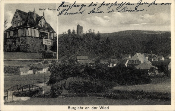 Ak Burglahr in het Westerwald, algemeen beeld, Hotel Fuchs