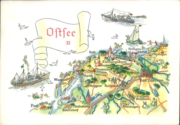 Maps artist PCs Hoppe, Rerik, Baltic Sea, Buk, Wustrow, Poel, Kuehlungsborn, Bad Doberan