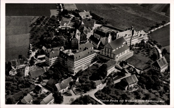 Postcard Reute Bad Waldsee in Upper Swabia Württemberg, Reute Monastery, aerial photograph, monastery complex