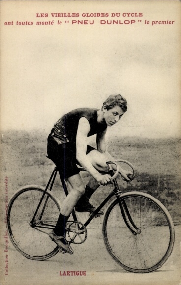 Ak Radrennfahrer Lartigue, Pneu Dunlop, Reklame