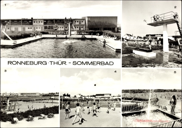 Postcard Ronneburg in Thuringia, summer pool, sports hall 20th anniversary, diving platform, volleyball court