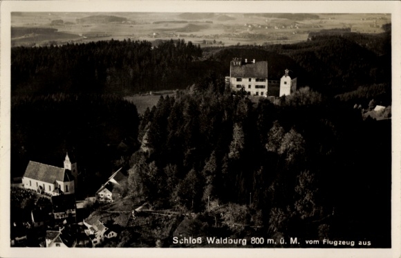 Postcard Waldburg in Württemberg, Burg Waldburg, castle, aerial photograph