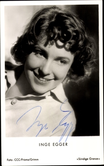 Postcard actress Inge Egger, Sinful Border, portrait, autograph