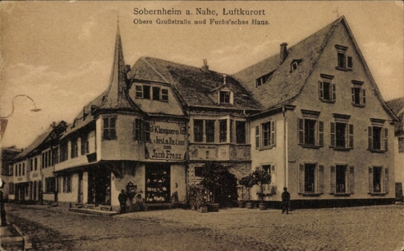 Postcard Bad Sobernheim an der Nahe, Obere Großstraße, plumbing Jacob Franz, Fuchs'sches Haus