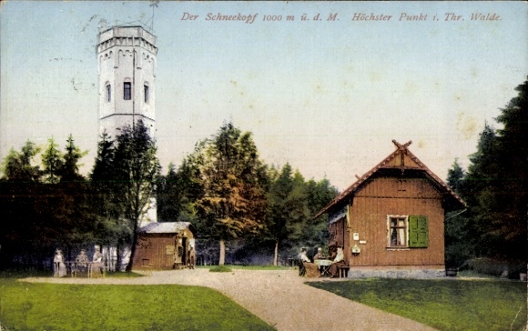 Ak Gehlberg Suhl in Thüringen, Schneekopf, uitkijktoren, gebouw, bos