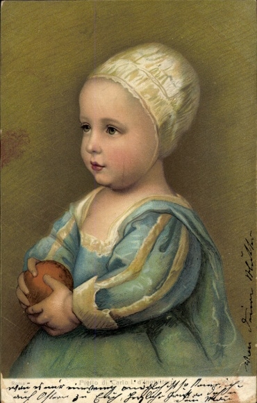 Artist Postcard Girl in blue dress, portrait