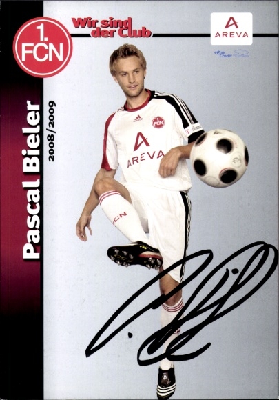 Autograph card footballer Pascal Bieler, 1. FC Nuremberg, autograph