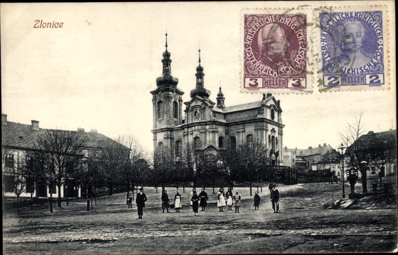 Postcard Zlonice Central Bohemia, Church, Esperanto