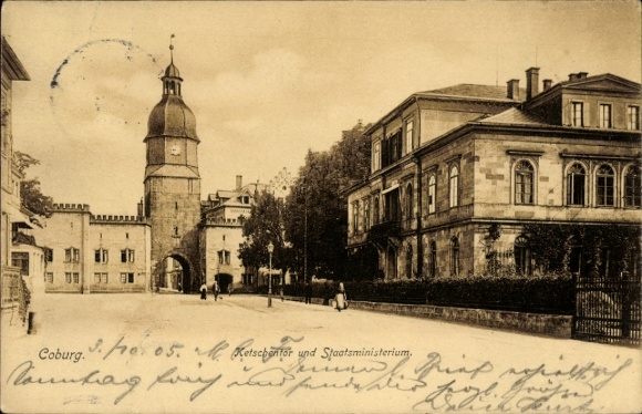 Postcard Coburg in Upper Franconia, Retschenter, State Ministry, Architecture, People on the Street