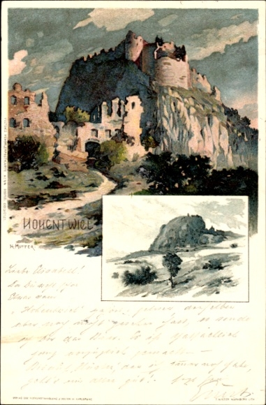 Künstler Litho Mutter, K., Singen Hohentwiel, Burgruine
