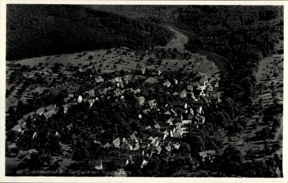 Postcard Waldprechtsweier Malsch Karlsruhe, aerial photograph of the place