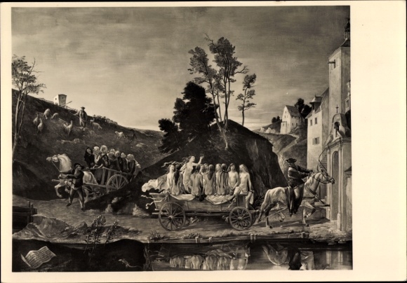 Artist Postcard Weiß, Franz, folk song, HDK 533, naked women on a cart