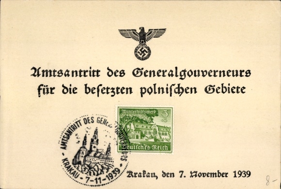 KP Kraków Kraków Polska, inauguracja Generalnego Gubernatora na okupowane ziemie polskie w 1939 r