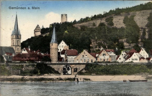 Postcard Gemünden am Main Lower Franconia, partial view