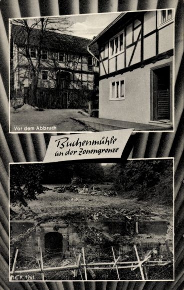 Postcard Soisdorf Eiterfeld in Hesse, Buchenmühle, zone border, before demolition