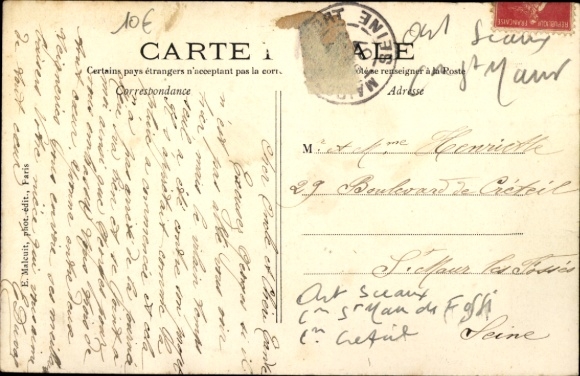 Postcard Créteil Val de Marne, bridge with two women, houses in the background, nmotiv