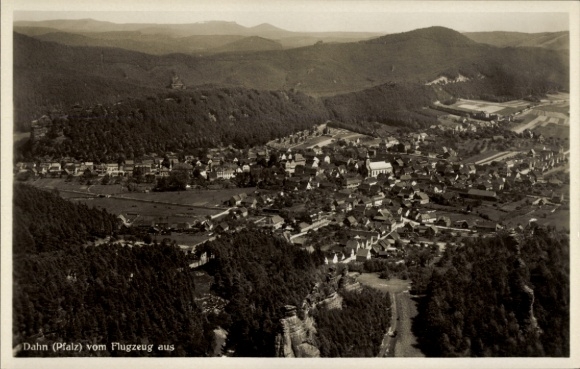 Postcard Dahn in the Palatinate, aerial view of Dahn, landscape, buildings, forest