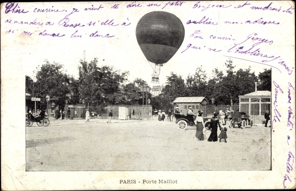 Ansichtkaart Paris XVII., Aérodrome de la Porte Maillot, ballon