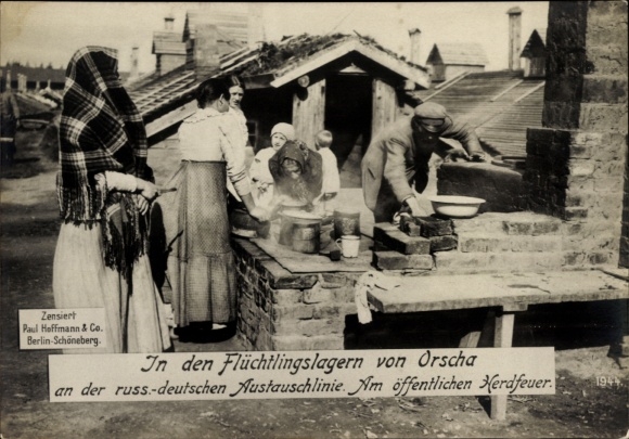 Postcard Orša Orscha Belarus, refugee camp, hearth fire