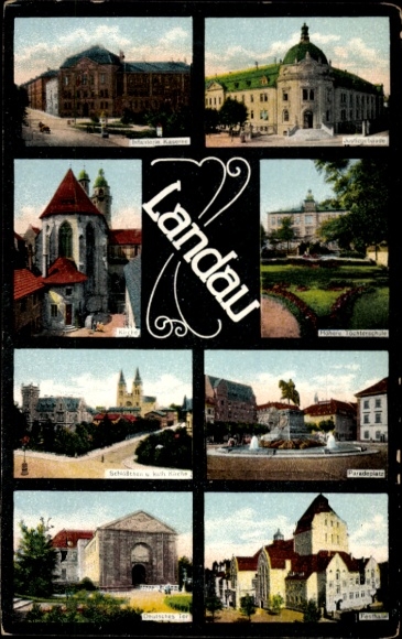 Postcard Landau in der Pfalz, various buildings, green spaces, city views, lettering Landau