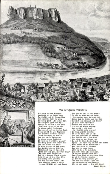 Artist Postcard Bad Schandau on the Elbe, The Given Away Lilienstein, Poem