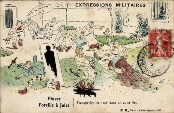CPA Expressions Militaires, Pincer l'oreille a Jules