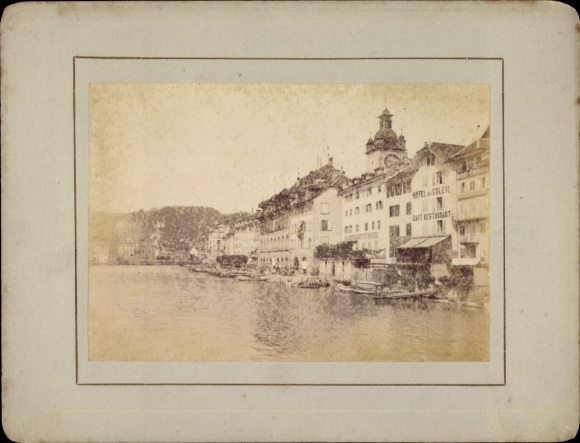 Passepartout Photo Geneva, partial view on the shore, Hotel du Soleil