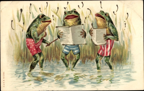 Chromo-Litho Humanized frogs sing