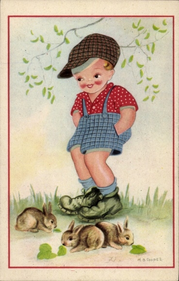 Künstler Ak Cooper, Junge, Hasen
