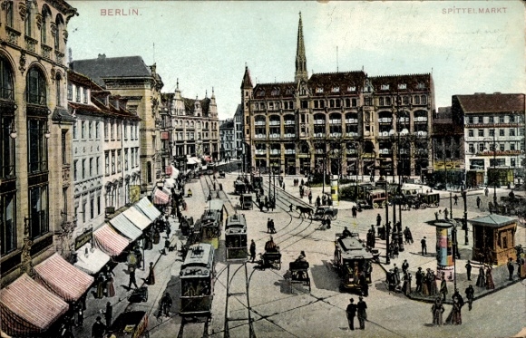 Postcard Berlin Mitte, Spittelmarkt, trams